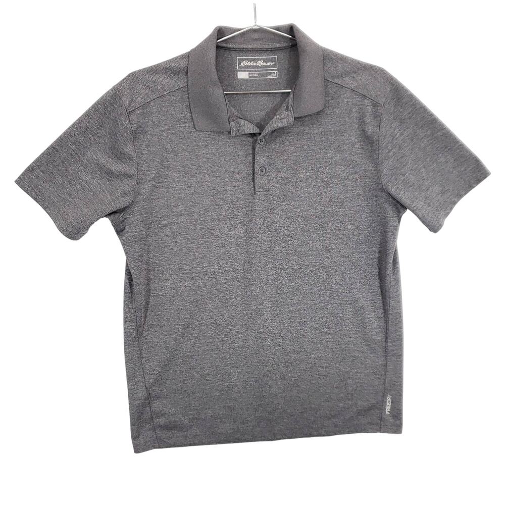 Eddie Bauer Motion Polo Mens Small Heather Gray Short Sleeve Free Dry Active Top
